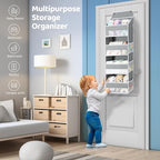 Yecaye 3 Pack 4-Tier Over The Door Organizer - Foldable Portable Baby Essentials for Stuffed Animal Storage - Multi-Purpose Bathroom Closet Organizers and Storage for Kids Newborn Baby Stuff Gray