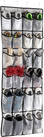 SAVERHO Over the Door Shoe Organizer, Hanging Shoe Organizer with 24 Mesh Large Pockets Door Shoe Rack Organizer for Men Women Kids Hanging Shoe Storage Bag.(White