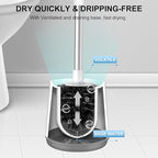 SetSail Toilet Brush and Holder, Self Closing Lid Toilet Bowl Brushes Holder and Extra Long Handle Ventilated Toilet Brush Set for Bathroom Cleaning, Nylon Bristles, White & Grey