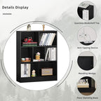 YAHARBO Black 7 Cube Bookshelf,3 Tier Modern Horizontal Bookcase,Wooden Low Book Shelf Display Storage Cabinet with Base,Floor Standing Short Bookshelves Open Organizer for Bedroom,Living Room,Office