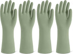 Rubber Cleaning Gloves for Dishwashing, 4 Pairs Reusable Kitchen Gloves for Washing Dishes and Household Cleaning, Green Dish Gloves with Flocked Lining and Non-Slip Grip, Pefect for Woman Men - L