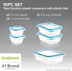 Snapware Plastic Total Solution 5-Pack (Mixed Sizes) Food Storage Containers Set, Leakproof & Airtight Plastic Locking Lids Rectangular Tupperware, BPA-Free Lids, Microwave Dishwasher Freezer Safe