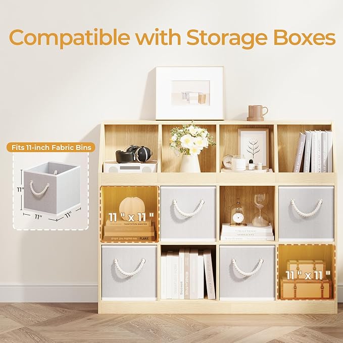 6-Cube Wooden Storage Bookcase - 11-Inch Open Shelf Cabinet, Simple Modern Bookshelf Organizer for Home Office, Living Room, Oak