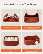 Small Woven Basket, 12 x 8 x 4.5 Inches, Storage Basket for Organizing, Cute Small Rope Shelf Closet Cube Storage Bins Baskets for Shelves, Dog Toy Gift Baskets Empty, 3 Pack Rust Red