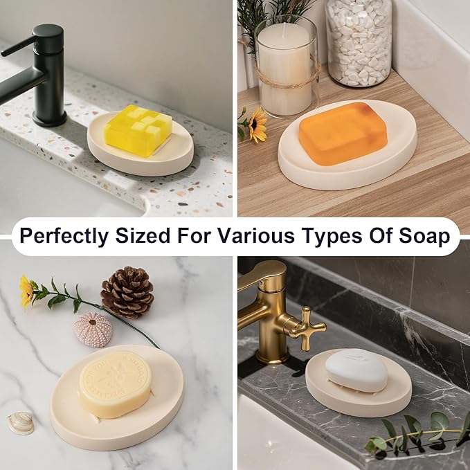 Soap Dish Bathroom Resin Bar Soap Holder for Shower Soap Tray for Kitchen Sink(Cream)