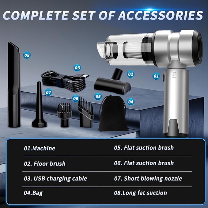 Car Vacuum Portable Cordless, 21000PA High Power Handheld Vacuum Cleaner with Brushless Motor,Mini Hand Held Vacuum Cordless Rechargeable Air Duster/Blower/Pump for Car, Home, Pet, Office