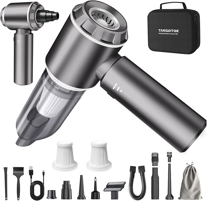 80,000RPM Cordless Car Vacuum & Air Duster 4-in-1 High Power 20000PA Handheld Blower/Pump with Brushless Motor, LED Power Display, 3 Speed for Home/Camping/Pet Hair (Silver)