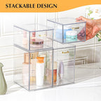 4 Pack Stackable Clear Acrylic Storage Drawers with Golden Handles, Plastic Drawer Organizers for Makeup, Kitchen, Bathroom, Office, Under Sink & Cabinet Organization