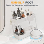 2 Pack Under Sink Organizer, Under Bathroom Cabinet Organizer with Hooks Hanging Cup, Multi-Purpose Storage Shelf for Kitchen Bathroom (White, XL)