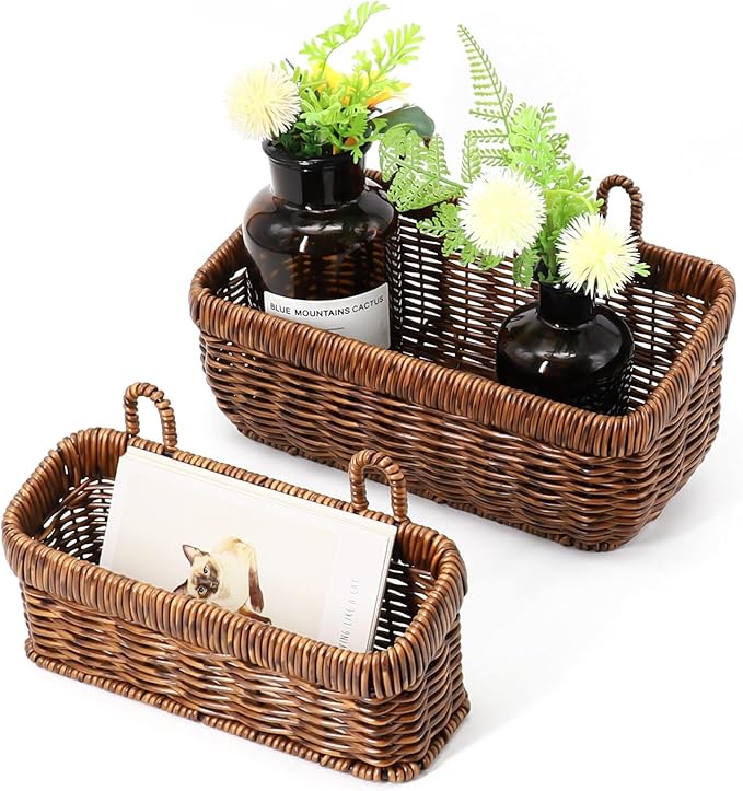 AceList Wall Hanging Basket, Boho Style Hand-Woven Hanging Storage Baskets - Set of 2, Ideal for Boho Room Decor, Kitchen, Garden, and Living Room(Brown)