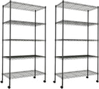 YSSOA Heavy Duty 5-Shelf Storage Shelving Unit, 1250lbs Loading Capacity, 29.92" D x 13.98" W x 62.99" H Adjustable Steel Organizer Wire Rack, Black, 2 Pack