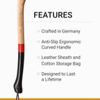Adler Rheinland Axe - Classic German Axe for Felling & Delimbing Small Trees, Leather Sheath, 2.75 lb Head, Anti-Slip 27.5" Hickory Handle, Red Stripe