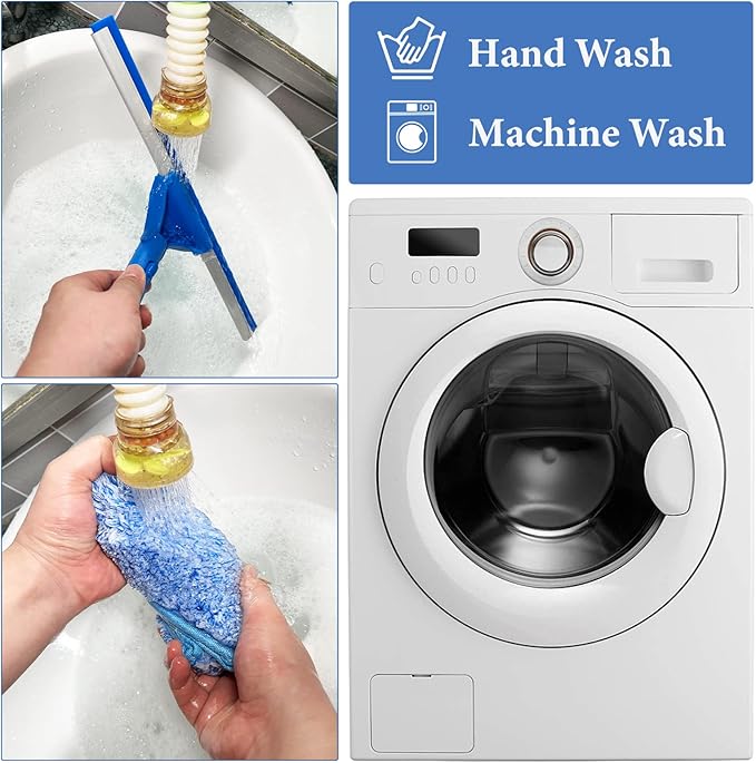 2 in 1 Window Cleaner Kit with Long Handle and Microfiber Scrubber for Glass, Car, Home Floor