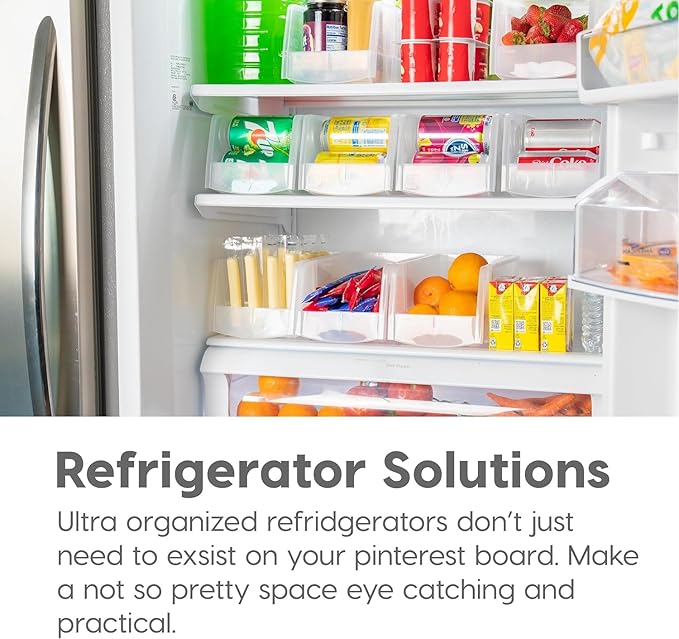 IRIS USA Clear Plastic Stackable Storage Bins, Medium - 8 Pack, Open Front Fridge Pantry Kitchen Closet Cabinet Bathroom Organizer Basket for Organizing Snack, Cans, Office Supplies, and Coffee Pods
