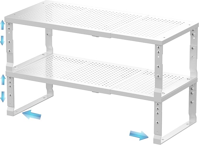 Expandable Spice Rack & Kitchen Cabinet Organizer - Stackable, Adjustable Shelves for Cabinets, Countertops, Cupboards & Pantries(2 Packs/Medium/White)