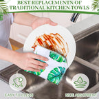 36 Count Reusable Cleaning Cloths Washable Cotton Kitchen Towels for Home(Leaves Style,Green)
