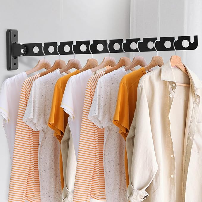 ACNISM Wall Mounted Clothes Rack, Laundry Room Hanging Rack, Retractable & Foldable Drying Rack with 180° Rotation, Space-Saver for Laundry Room & Bedroom, Bathroom Closet Storage, 1-Pack, Black