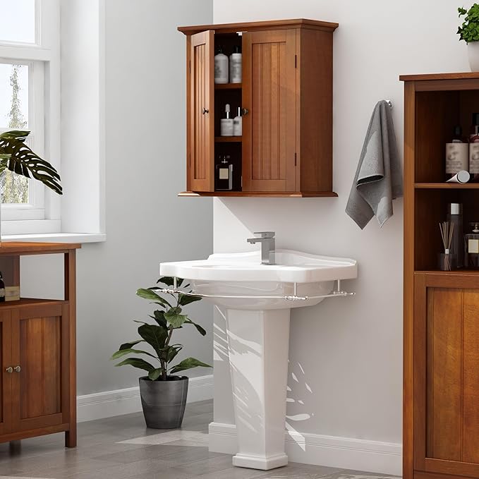 ChooChoo Bathroom Wall Cabinet, Over The Toilet Space Saver Storage Cabinet, Medicine Cabinet with 2 Door and Adjustable Shelves, Cupboard, Navy Blue