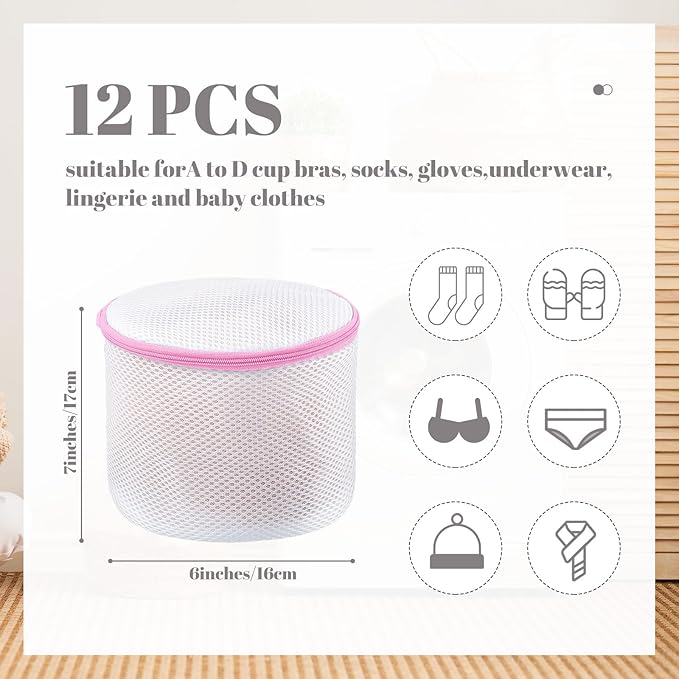 12 Pieces Honeycomb Mesh Laundry Bags for Delicates Underwear Bra Laundry Bags for Washing Machine Sock Laundry Mesh Bags for Delicates Garment Lingerie Wash Bag Net, 6 x 7 Inch (Pink)