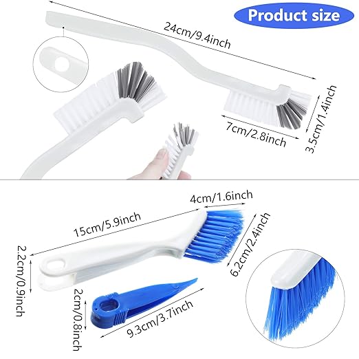 Patelai 4 Pieces Cleaning Brush Sets Small Scrub Brush Household Use for Cleaning Bottle Sink Kitchen Sink Corner Dish Edge Grout Bathroom Sliding Door Window Track(White, Blue)