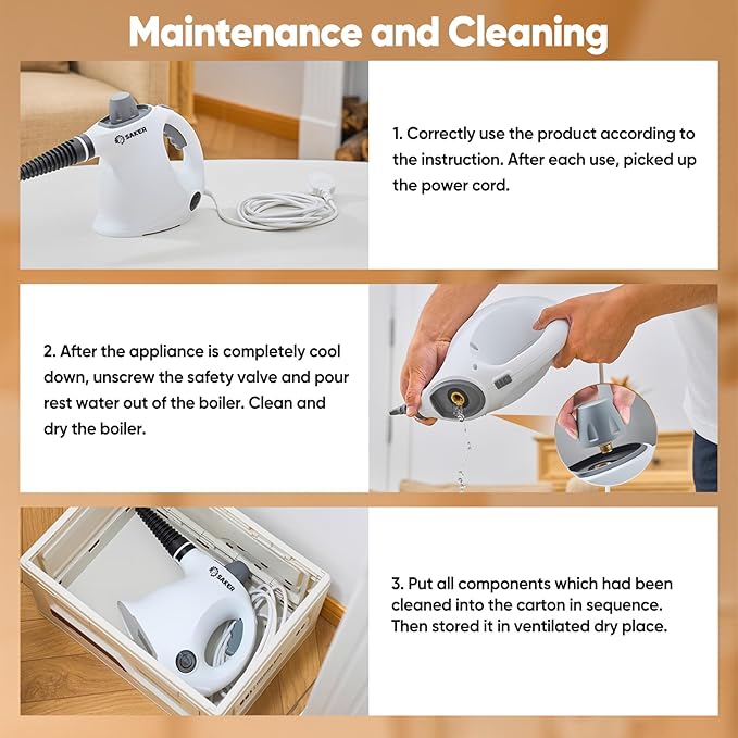 Saker Handheld Steam Cleaner,Portable Steam Cleaner for Home,Powerful 1050W Steam Cleaner Set,Includes 8 Attachments and 5 Fiber Cloths for Quick Heating & Deep Cleaning of Floors, Cars, and Kitchen