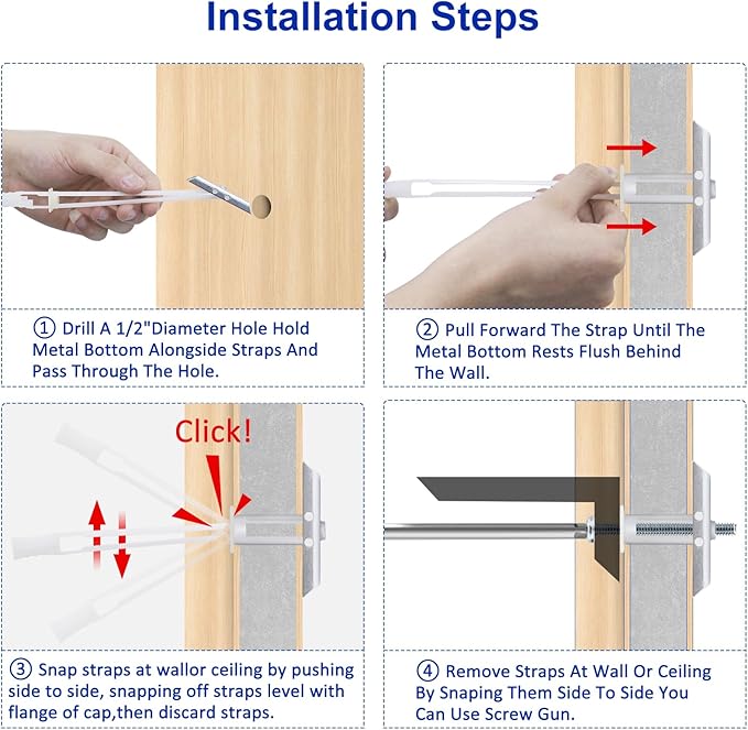 Drywall Anchor with Included Bolts for 1/4-20 Fastener Size, Wall Anchors Drywall Heavy Duty for TV Mounting, Hollow-Wall Anchors Screws Kit Holds Up to 270 Pounds Each in 1/2-in Drywall-22 Pack