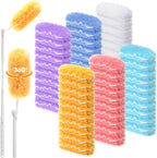 60 Pcs Heavy Duty Duster Refills with One 3 ft Retractable Handle 360° Heavy Duty Dusting Kit Multi-Surface Duster Refills Disposable Microfiber Dusters Feather Kit