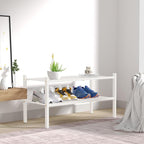 ROMGUAR CRAFT 2 Tier Bamboo Shoe Rack for Closet Free Standing Wood Shoe Shelf for Entryway Small Space Stackable 27"x11"x13" (White)