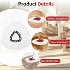 Spin Mop Head, Base, Handle Replacement for O-Ceda EasyWring Microfiber Spin Mops, 2 Microfiber Mop Refills, 1 Triangle Head Cover and 30-58in Handle Set Combo (White(1 Tank System))