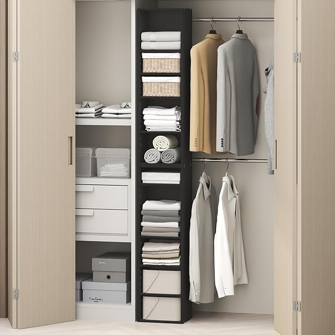 Furinno PASIR 10-Tier Closet Organizers and Storage, Open Shelf, Storage Organizer, 12-Inch Width, for Closet, Bedroom, Blackwood