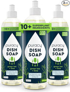 Puracy Natural Dish Soap Packs- Skin-Softening Plant-Based Dishwashing Soap, Non-Toxic Dish Soap, Organic Liquid Dishwashing Detergent Soap (Green Tea & Lime, 16 fl oz, 3 Pack)