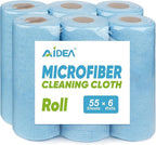 AIDEA Microfiber Cleaning Cloth, Shop Towels 330 Sheets 6 Roll, Microfiber Towels for Cars, Blue Shop Rags Washable, Cleaning Rags Reusable Paper Towels for Automotive, Workshops, House,11×9"