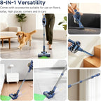 Shieal Cordless Stick Vacuum Cleaner - 45KPA Powerful Suction Vacuum with 45 Min Runtime, Detachable Battery, Anti-Tangle & 1.5L Dust Cup, 8 in 1 Vacuum Cleaner for Pet Hair, Carpet, HardFloor, Blue