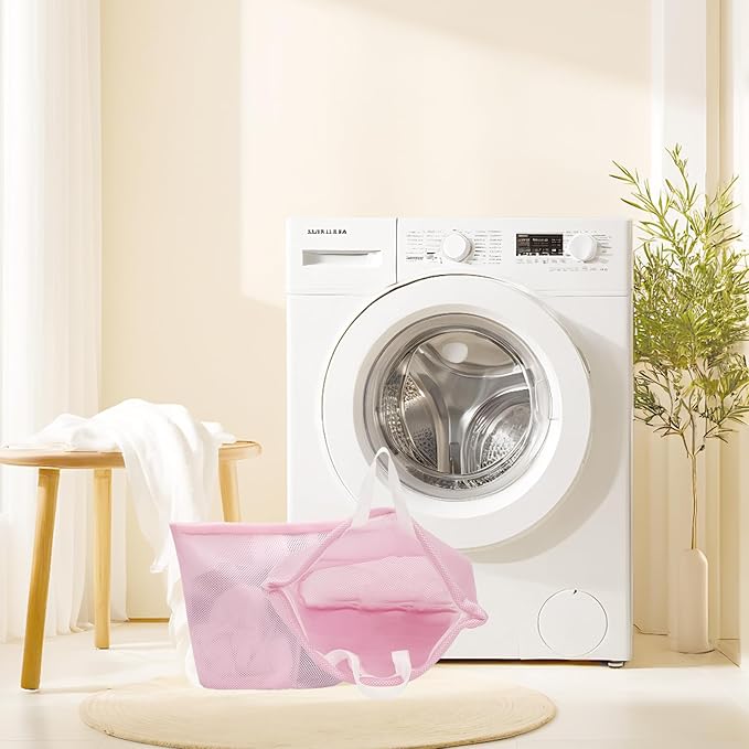 laundry bag with handles mesh laundry bags washing machine laundry totes travel storage and sorting bag for Clothes laundry bag for delicates(Pink)