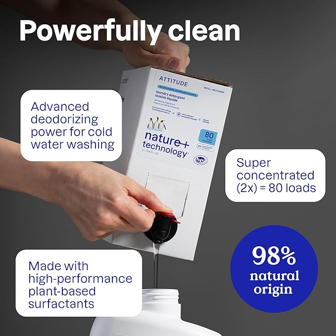 ATTITUDE Liquid Laundry Detergent, EWG Verified, HE Compatible, Plant-Based & Vegan, Natural Laundry Soap, Citrus Zest, 80 Loads, 67.6 Fl Oz