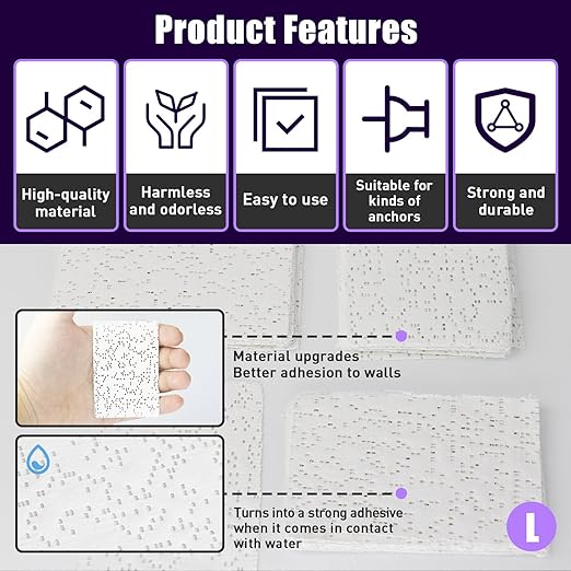 50 Pcs Drywall Anchor Repair Kit Solve Loose Wall Plugs Fast - Ideal for Curtain Rails, Towel Racks, Toilet Paper Holders and More Anchor Hole Patch (3.35 in x 2.36 in)