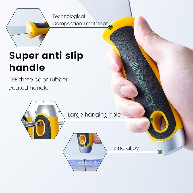 VOOMEY Putty Knife Set, Drywall Knife,6PCS 420 Stainless Steel Paint Scraper Tools, Metal Scraper, Used for Renovating Old Walls, Applying Putty, Removing Wallpaper