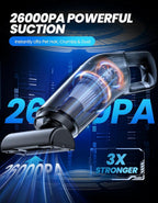 Handheld Vacuum Cordless, 26,000 Pa High Power Suction, Portable Rechargeable Car Vacuum Cleaner for Home, Office, Pet Hair, Car Detailing, Black