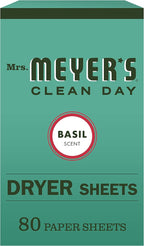 Mrs. Meyer's Clean Day Dryer Sheets, Softens Fabric, Reduces Static, Cruelty Free Formula, Basil Scent, 80 Count