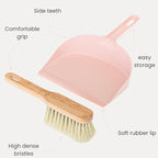 Vigar Zeroline Mini Bamboo Broom with Dustpan Combo Set, Small Dust Pan and Brush Set for Dust, Pet Hair, Car, and Crumb, House, Kitchen Broom, Pink