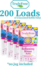 Fabric Softening Conditioner for Clothes| Safe for Babies & Kids with Sensitive Skin | Plant-Based | Includes 4 Refills | Unscented Rinse(200 Loads)