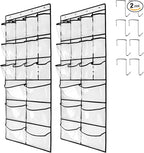 2 Pack Extra Large Hanging Crystal Clear Over Door Shoe Organizers, Closet Shoe Rack Organizer, 12+6 Pockets, 8 Hooks, White (59" x 21.6")