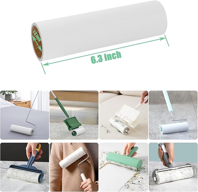 6.3 inch Lint Roller Refills Only, Extra Sticky Lint Remover Refills for Pet Hair Sticky Roller Refill Adhesive Tape Easy Peel 60 Sheets per Roll, Pack of 5, Total 300 Sheets (6.3'' Wide)