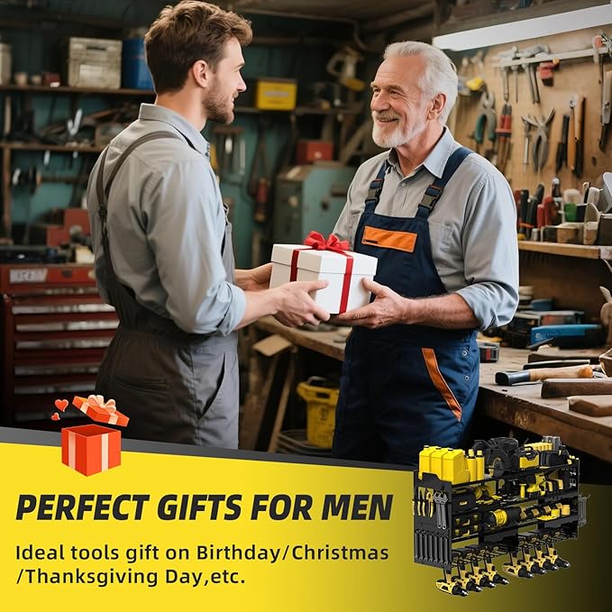 Power Tool Organizer Wall Mount with 8-Drill Holders-600Lbs Load Heavy Duty Metal 4-Layers Garage Storage & Organization Battery Tools Rack with Side Panels Utility Racks Workshop Gifts for Men