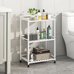 3 Tier Bathroom Storage Open Shelf Unit, Free-Standing Metal Corner Rack Shelving for Kitchen, Living Room, Hallway (White, Wider 3 Tier)