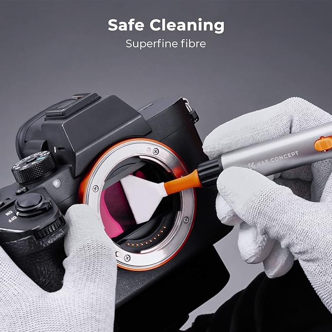 K&F Concept Camera Cleaning Kit, 6 in 1 With Vacuum Cloth*2, Replaceable Pen, Full Frame Wand*2, Silicone Black Air Blow for Canon Nikon Cameras Tool Accessories