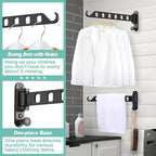 Laundry Drying Rack - Wall Mounted Clothes Hanger with Swing Arm, 6-Hole Laundry Hanger & Swivel Hanging Bar, Foldable Valet Hook, Laundry Room Closet, Sturdy Aluminum (2-Pack, Black)
