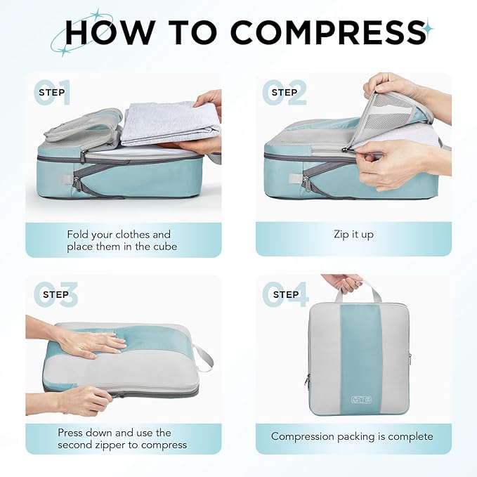 10 Set Compression Packing Cubes for Travel Essentials,Compressible Expandable Packing Cubes for Suitcase,OlarHike Luggage Organizer Bags for Travel,Handy Helper for Organizing Clothes(Blue Gray)