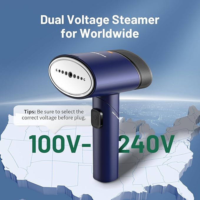 Steamer for Clothes, Handheld Clothes Steamer and Garment Wrinkle Remover, 15s Fast Heat-Up, Foldable, 120V/220V Dual Voltage for Worldwide Travel