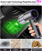 Upgrade 4in1 Greenlight Dust Detection Technology Cordless Car Vacuum Cleaner, High Power 15000PA Handheld Vacuum Portable with LED Display, Multi-Nozzles for Car, Home,Office,Camping